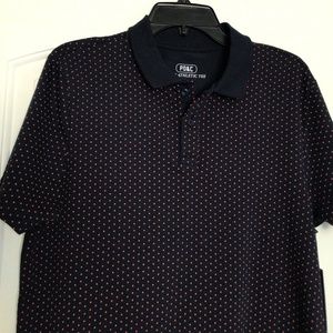 PD& C Navy with Pink Salmon Dots Polo Men size S